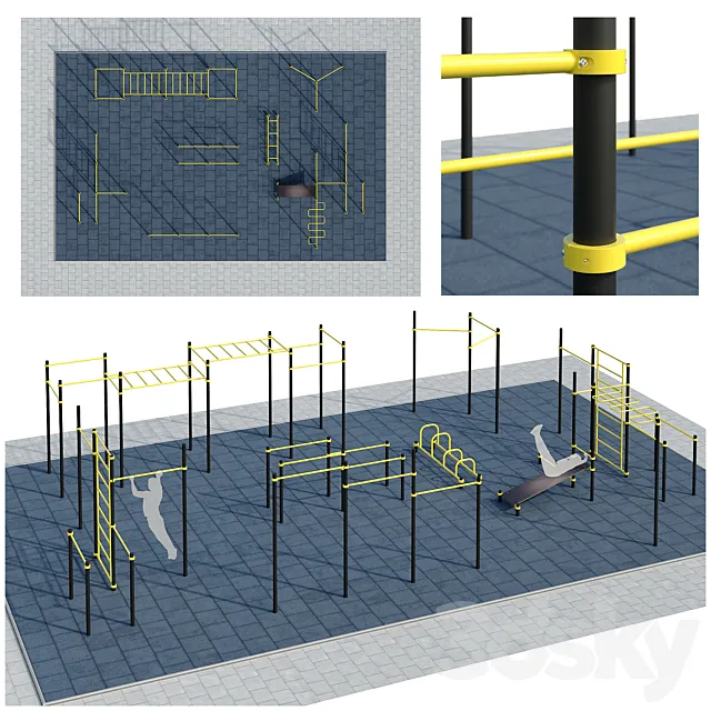 Sports ground with pull up bars. Playground 3D Model