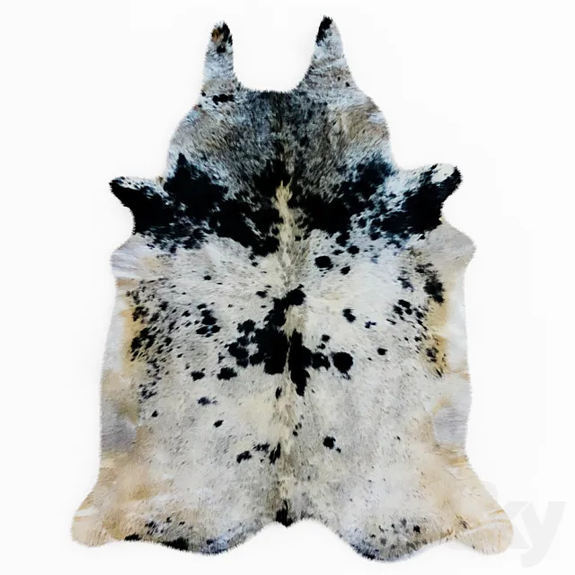 Spotted Black And White Cow Skin Rug 3D Model