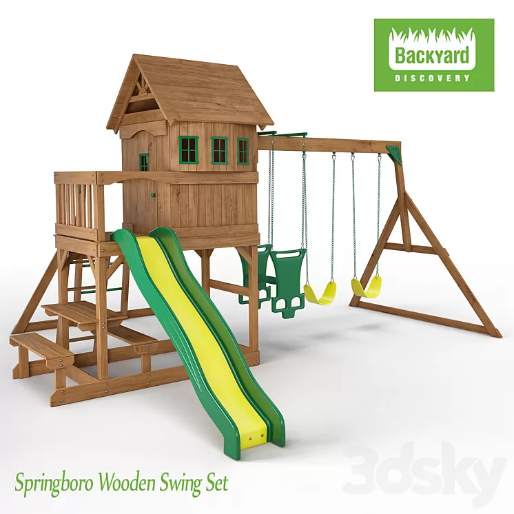 Springboro Wooden Swing Set 3D Model