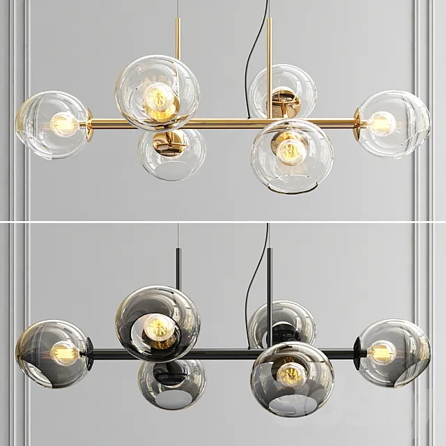 Staggered Glass Chandelier - 6 Light 3D Model