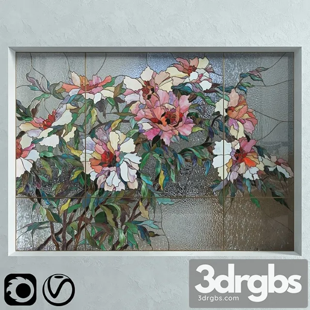 Stained glass peonies 3D Model Free