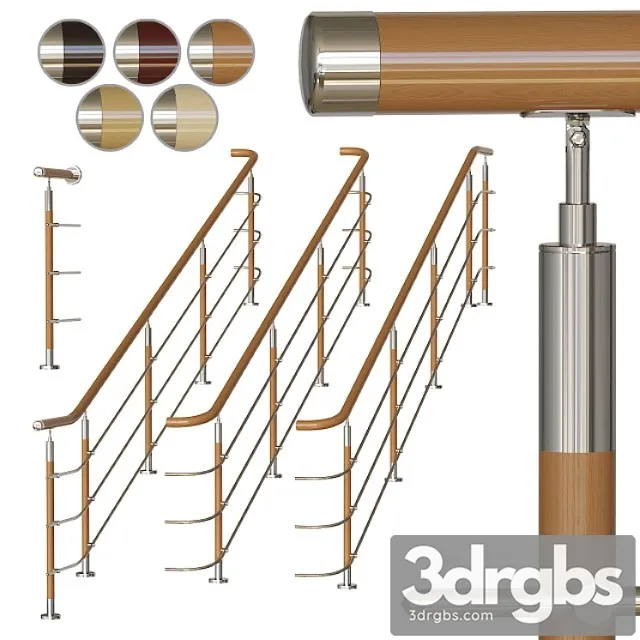 Stainless steel railing with wood inserts 2 3D Model Free