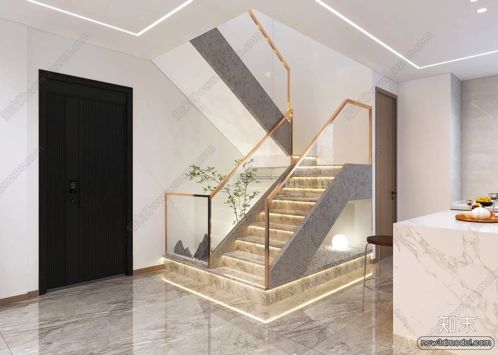 Staircase Decoration - 3D Interior Scene - 3D Models - 001