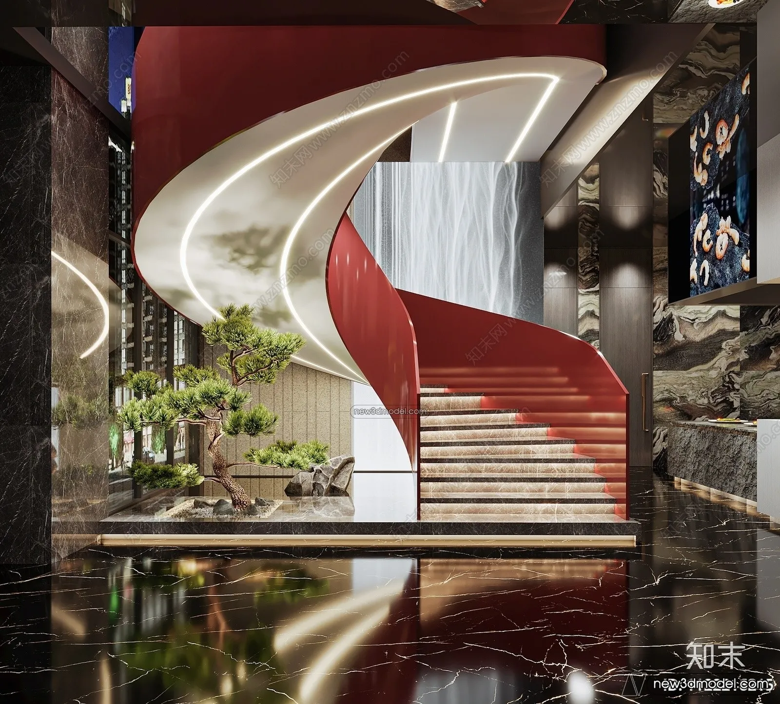 Staircase Decoration - 3D Interior Scene - 3D Models - 003