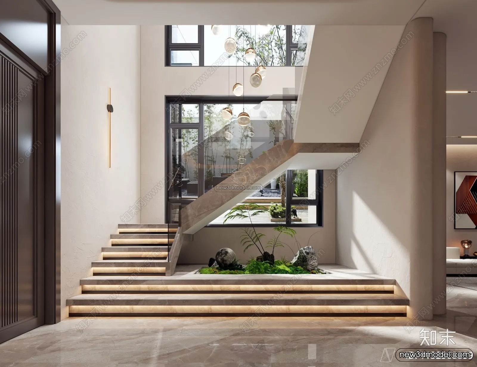 Staircase Decoration - 3D Interior Scene - 3D Models - 006