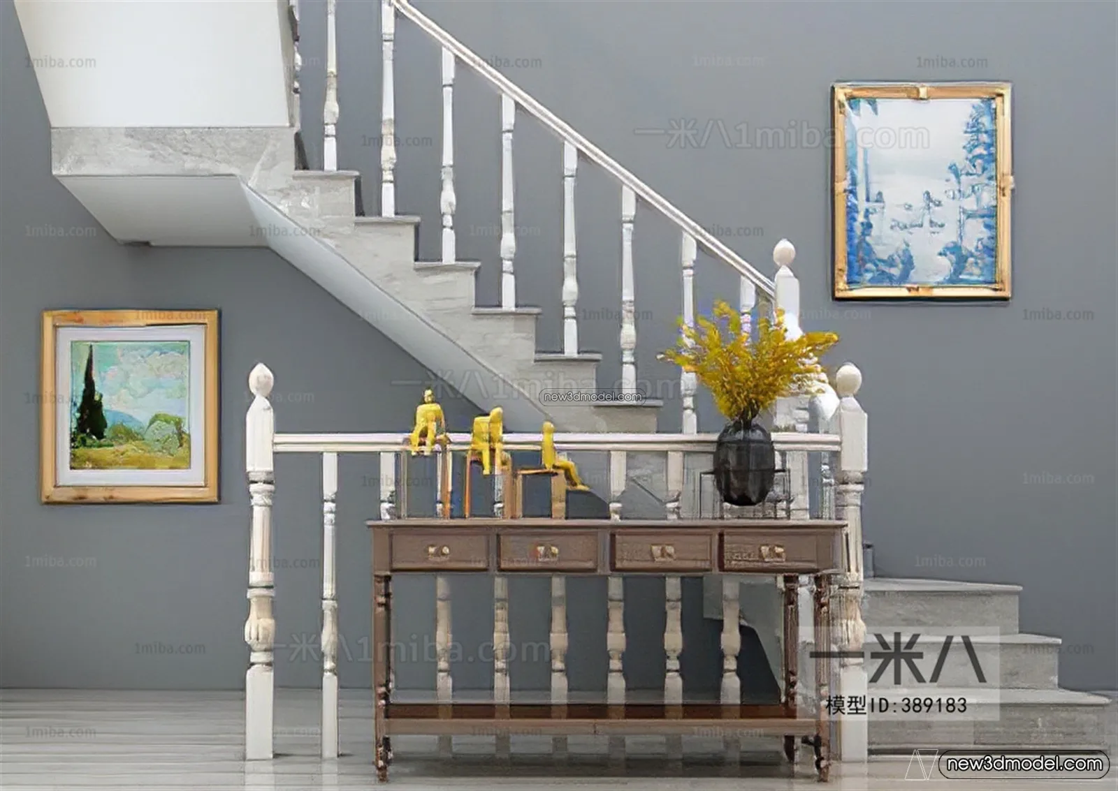 Staircase Decoration - 3D Interior Scene - 3D Models - 033