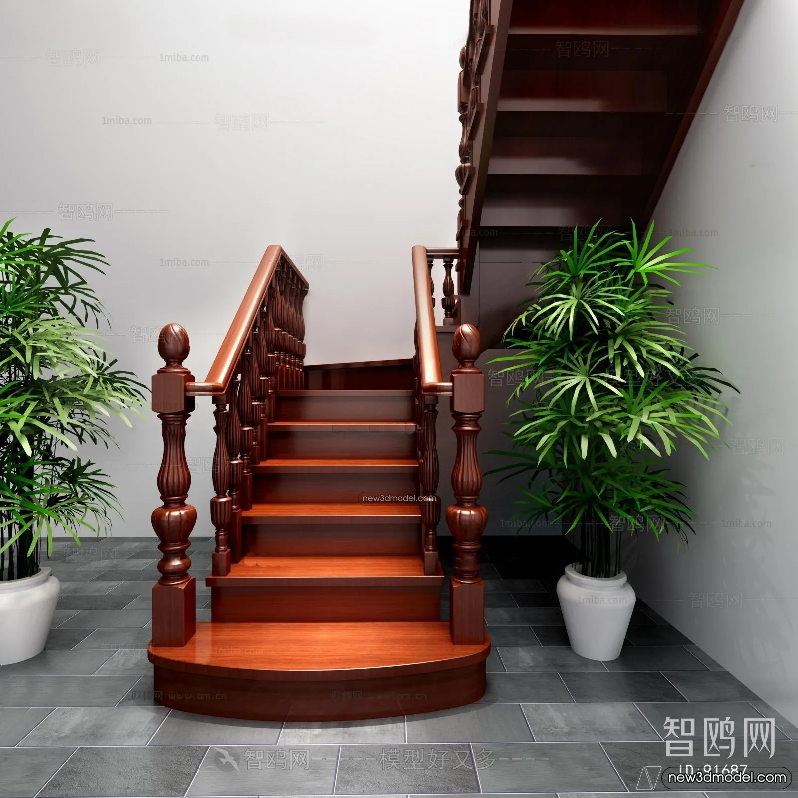 Staircase Decoration - 3D Interior Scene - 3D Models - 036