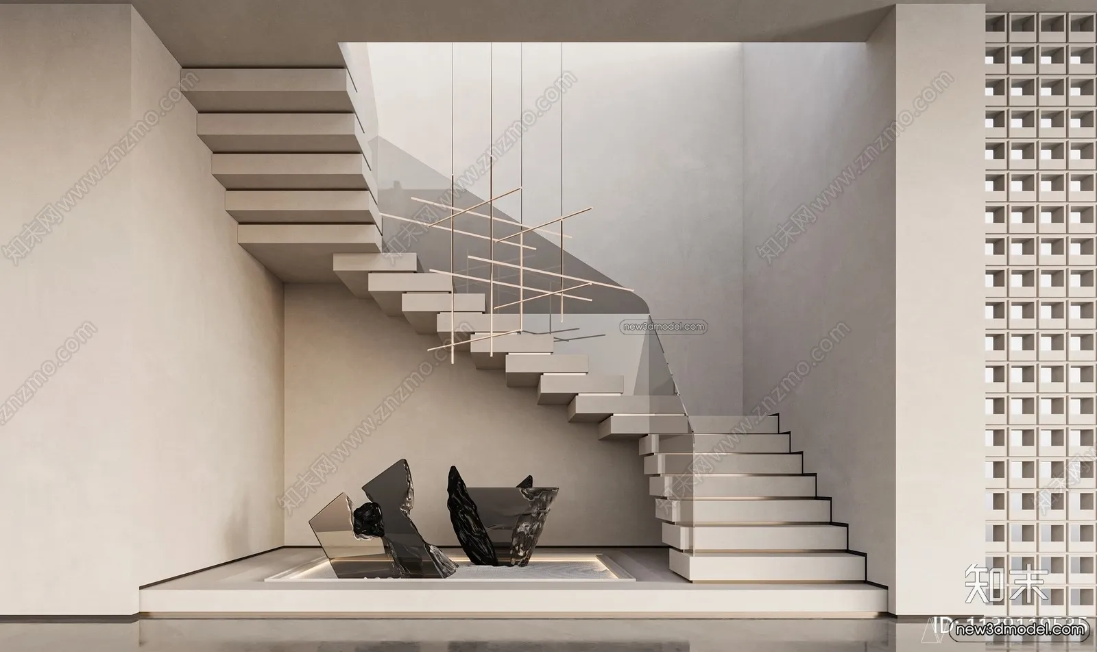 Staircase Decoration - 3D Interior Scene - 3D Models - 090