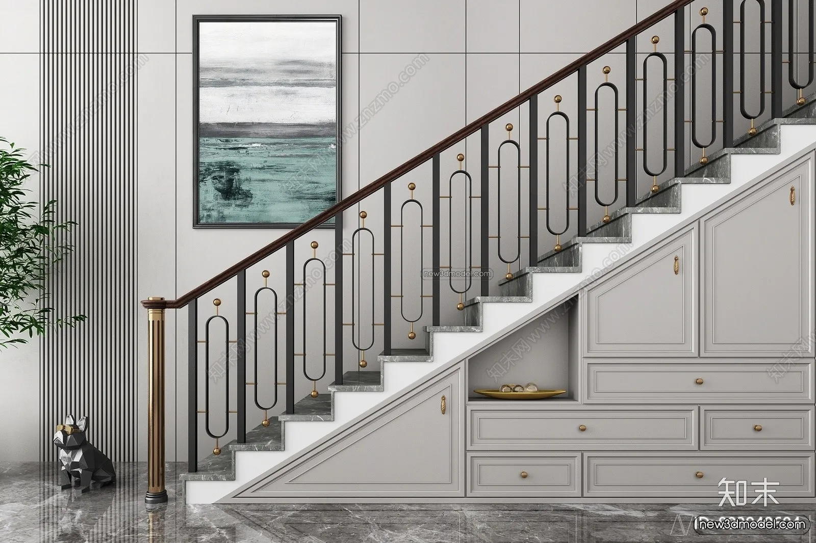 Staircase Decoration - 3D Interior Scene - 3D Models - 093