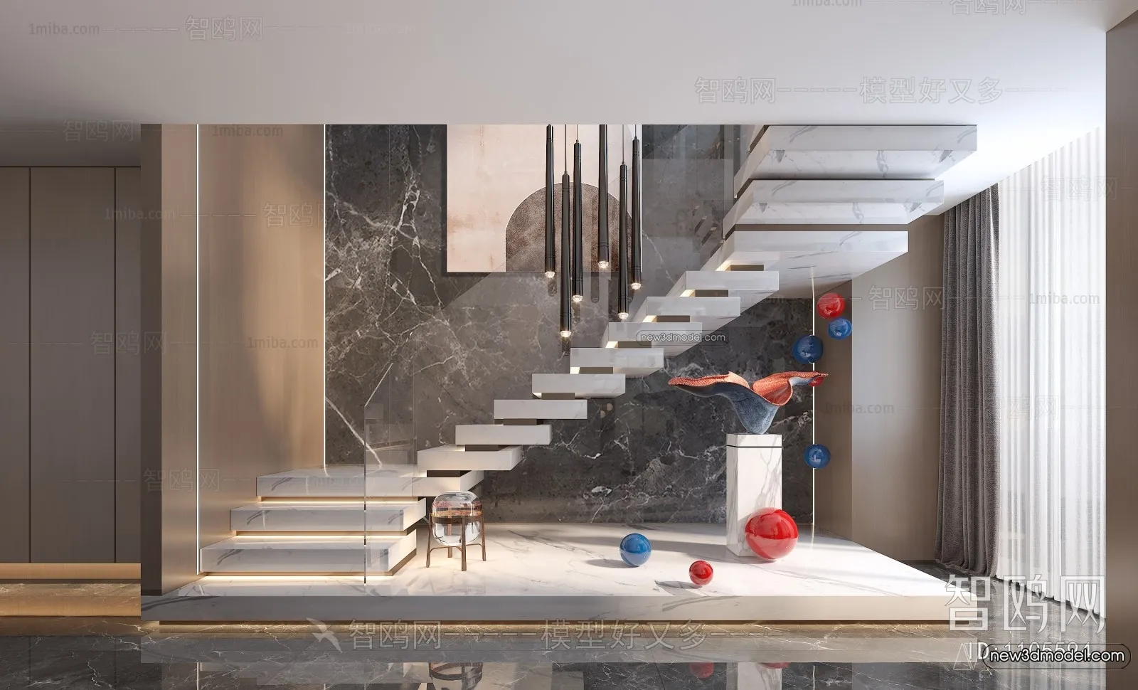 Staircase Decoration - 3D Interior Scene - 3D Models - 100