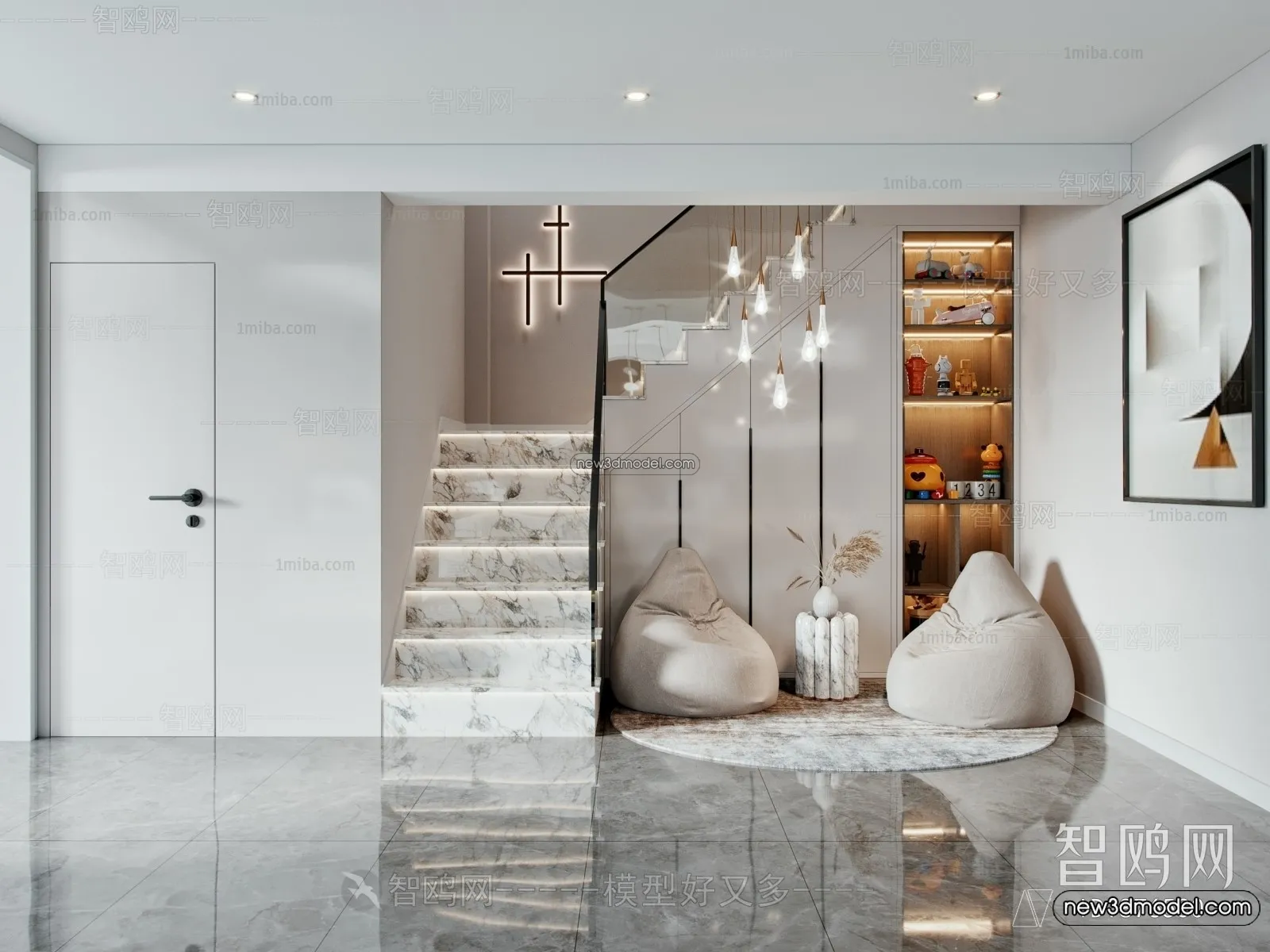 Staircase Decoration - 3D Interior Scene - 3D Models - 105