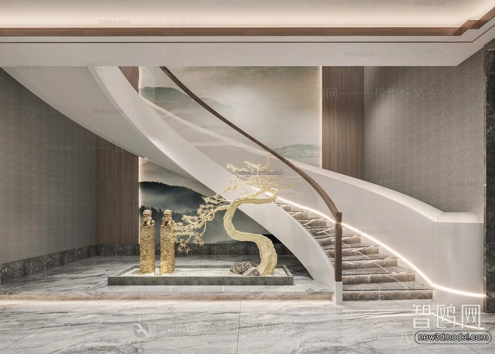 Staircase Decoration - 3D Interior Scene - 3D Models - 119