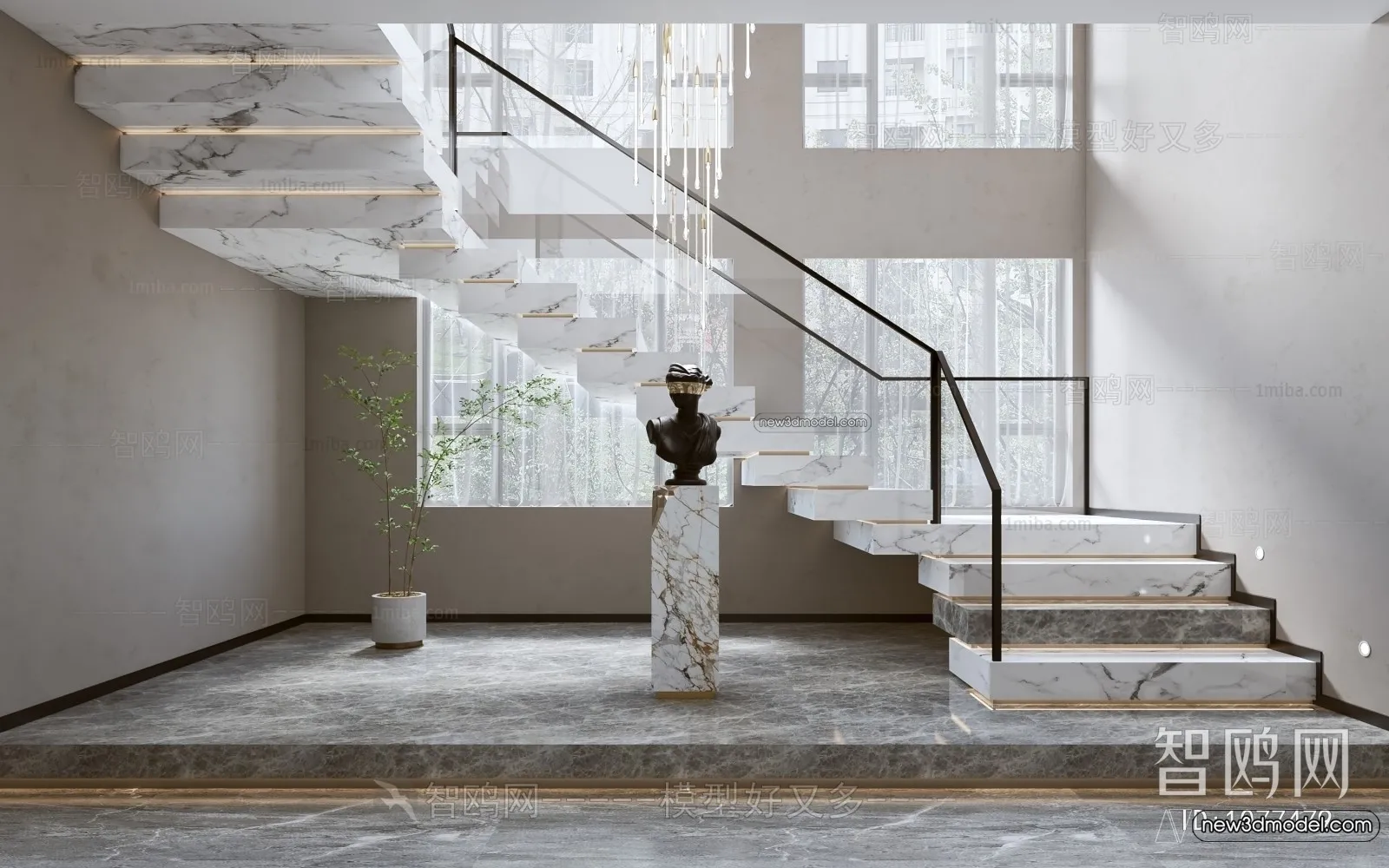 Staircase Decoration - 3D Interior Scene - 3D Models - 123