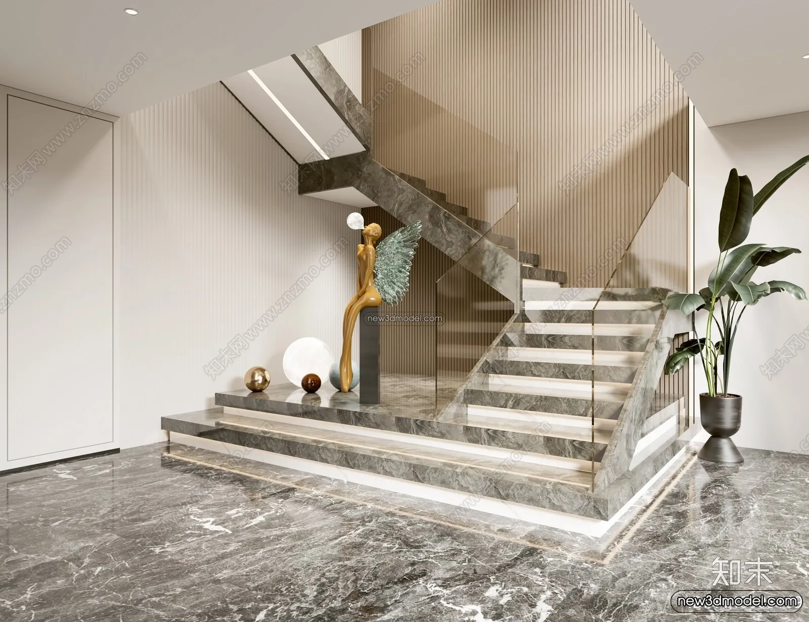 Staircase Decoration - 3D Interior Scene - 3D Models - 177