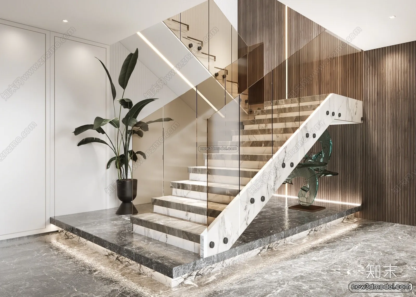 Staircase Decoration - 3D Interior Scene - 3D Models - 196