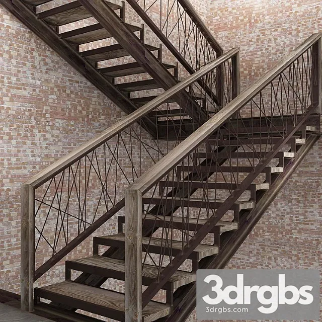 Staircase In Loft Style 2 3D Model Free