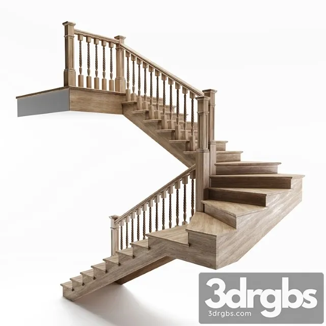 Staircase Wooden Zabezhnaya 3D Model Free