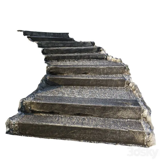 Stairs made of stone and wood for the landscape 3D Model