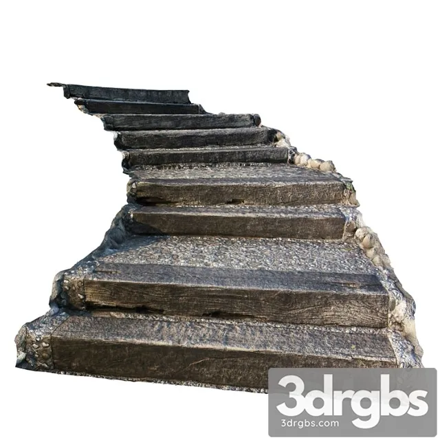 Stairs Made Of Stone and Wood For The Landscape 3D Model Free