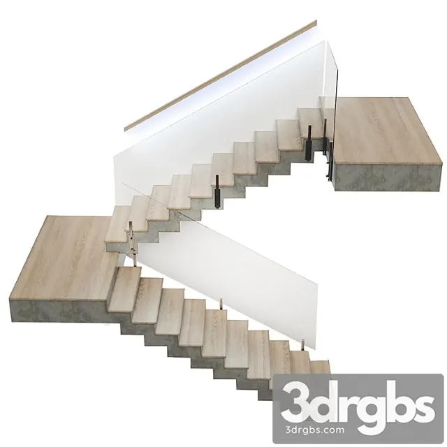 Stairs made of wood and concrete with built-in led illuminated handrail 3D Model Free