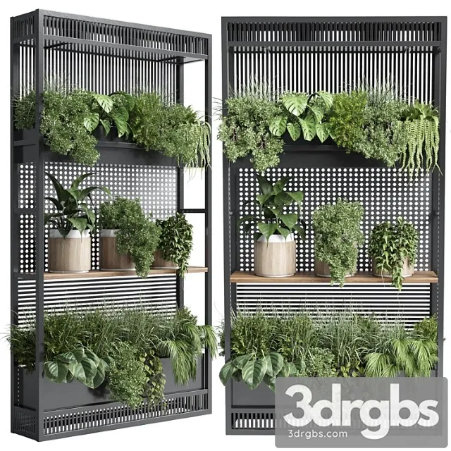 Stand Plant Metal Vase With Three Wooden Pots 3D Model Free