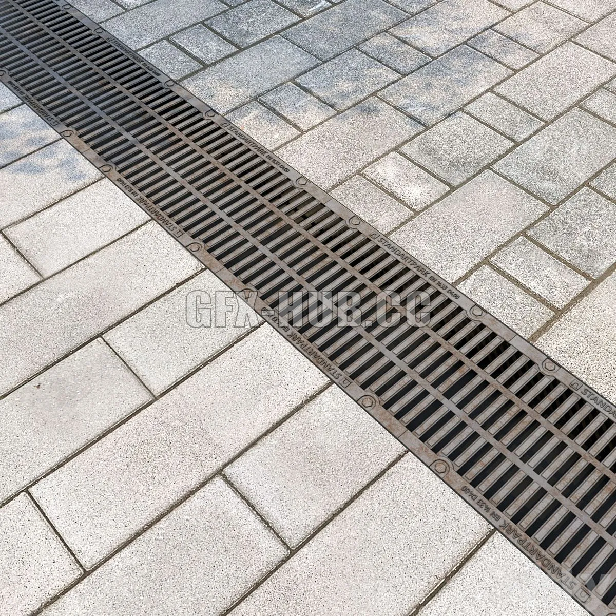 Standartpark rain grate and 2 types of paving stones 3D Model