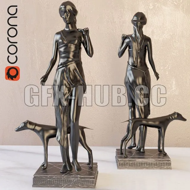 Statuette girl with a dog 3D Model