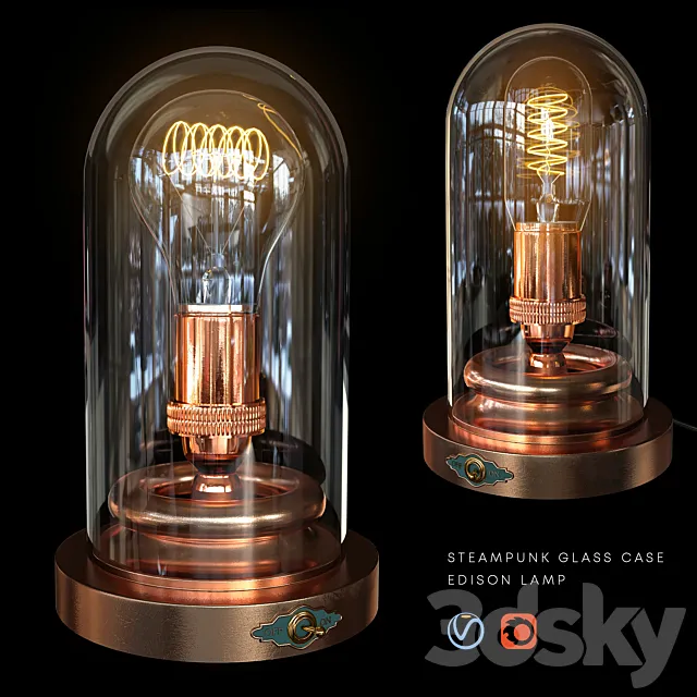 Steampunk Glass Case - Edison Lamp 3DModel