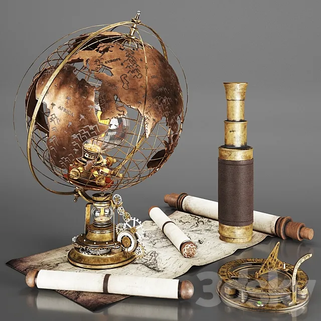 Steampunk Traveler Set 3D Model