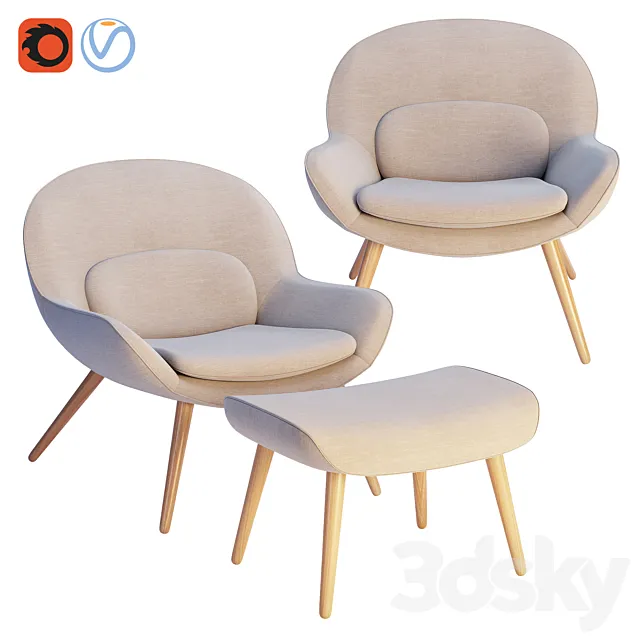 Steelcase x Bolia - Philippa Armchair & Pouf 3D Model