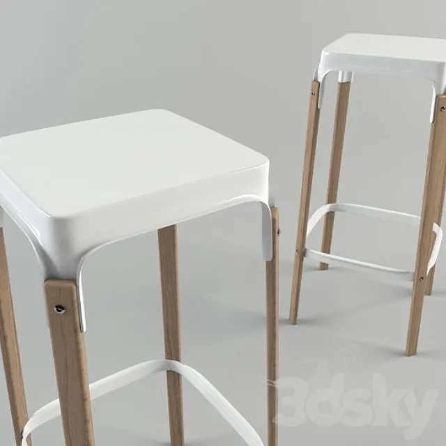 Steelwood Bar Stool Bouroulec 3D Model