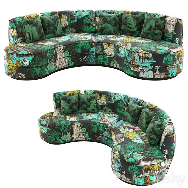 Stella Curved Sofa + Cole & Son Fabrics 3D Model
