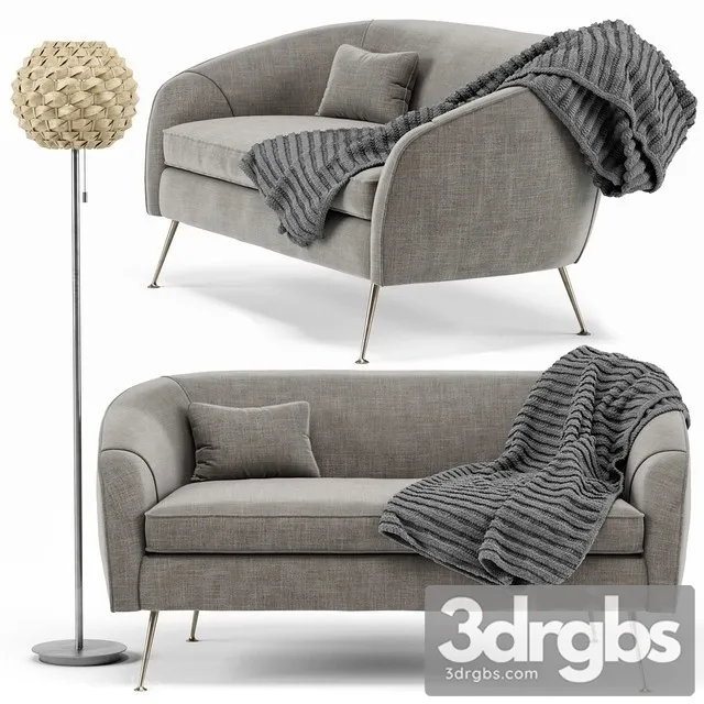 Stella Mid Century Loveseat Urchin Rattan Floor Lamp 3D Model Free