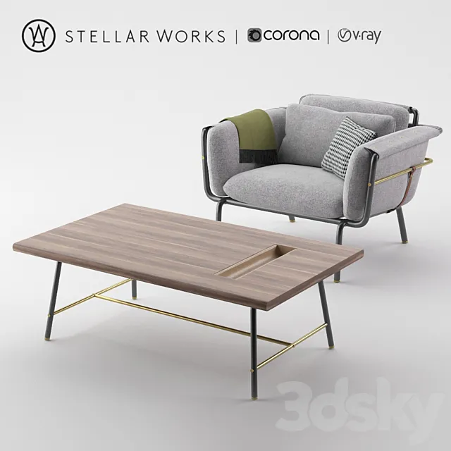 Stellar work chair and table collection of valet 3D Model