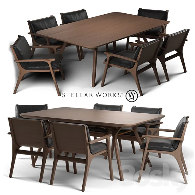STELLAR WORKS RÉN DINING ARMCHAIR & RÉN DINING TABLE 3DModel
