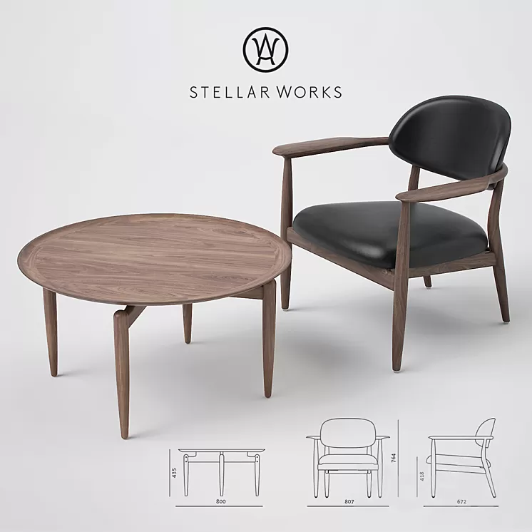 Stellar Works Slow Lounge Chair and Coffee Table 3D Model