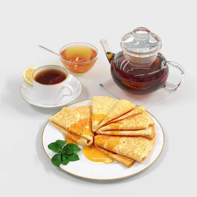 Still life. Pancakes with Honey (Pancakes with honey) 3D Model