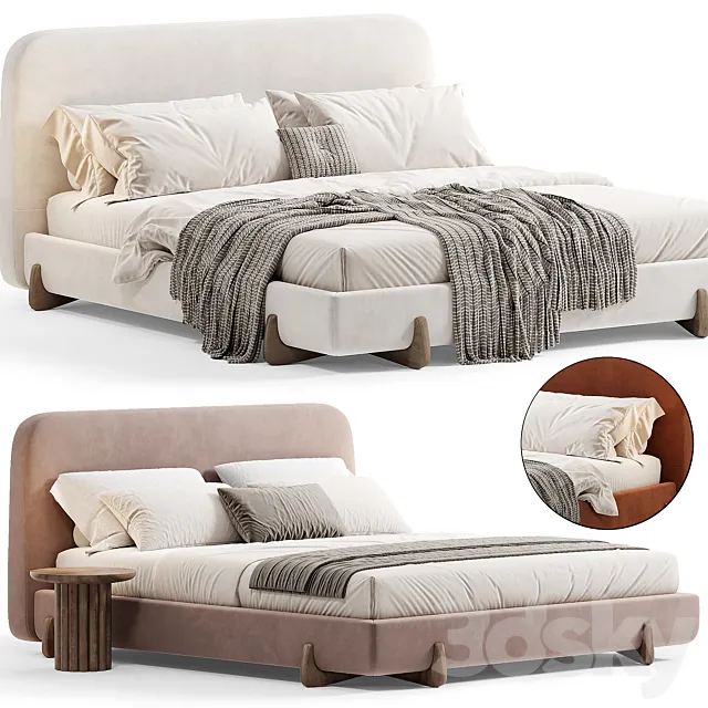 Stivale Light Brown Velvet Queen Bed By CB2 3D Model