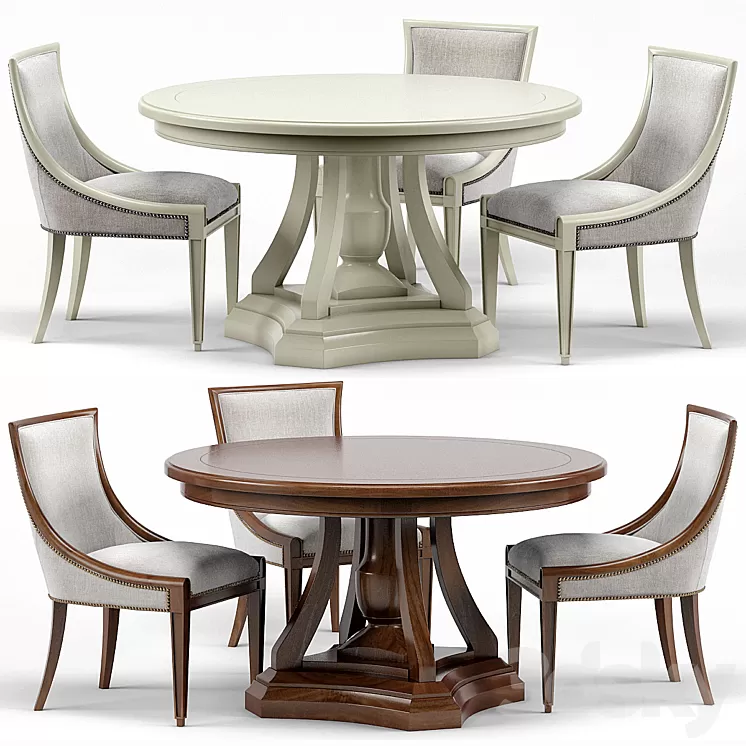 Stockton Ivory Lacquered Dining Chair Maxime French Round Dining Table 3D Model