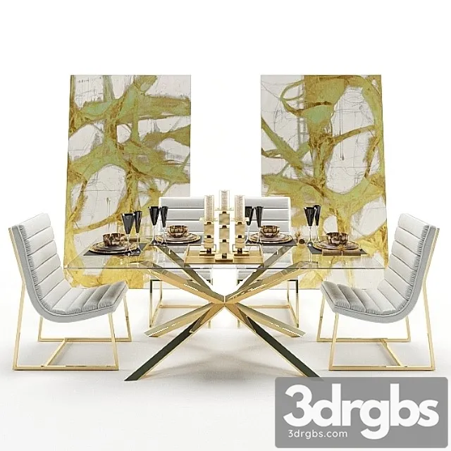 Stol Obedennyi Stekliannyi S Kreslami I Dekorom 3D Model Free