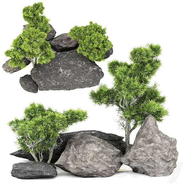 Stone + Bush pack 1 3D Model