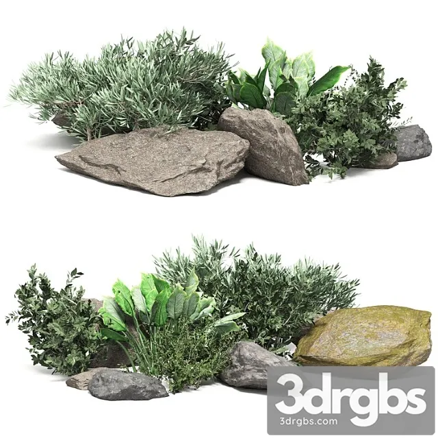 Stone + bush pack 18 3D Model Free