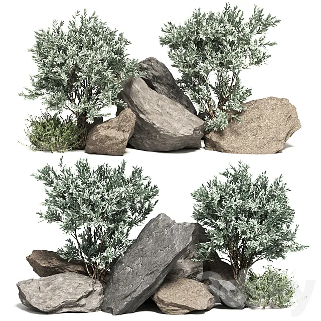 Stone + Bush Pack 2 3D Model