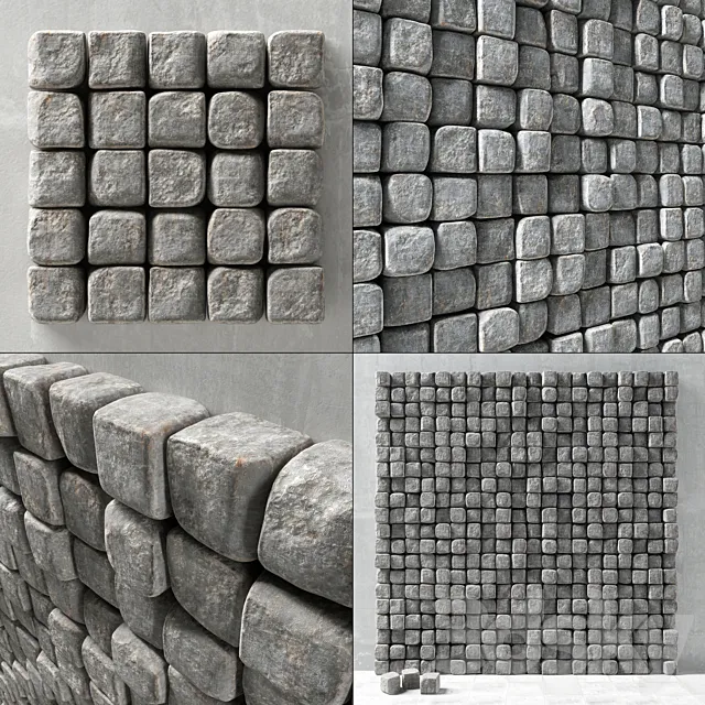 Stone cube panel №5 _ Stone panel from cubes 3D Model