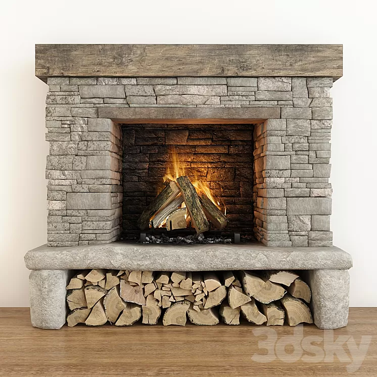 Stone fireplace 3D Model