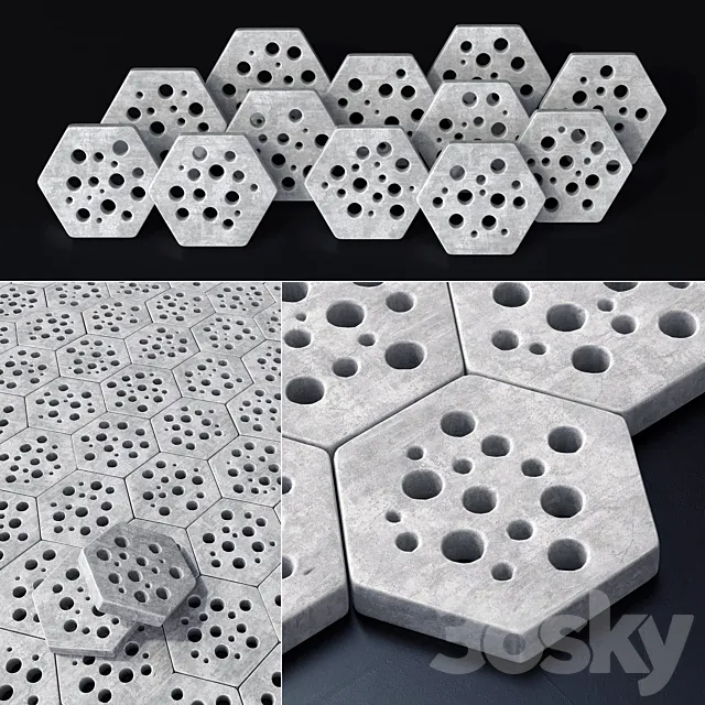 Stone Ngon hole decor n2 _ Stone hexagon with holes paving stone decor # 2 3D Model
