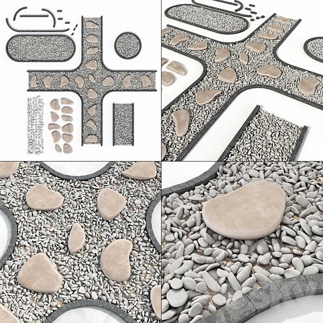 Stone plate pabble road n1 _ The road from stone slabs with pebbles 3D Model
