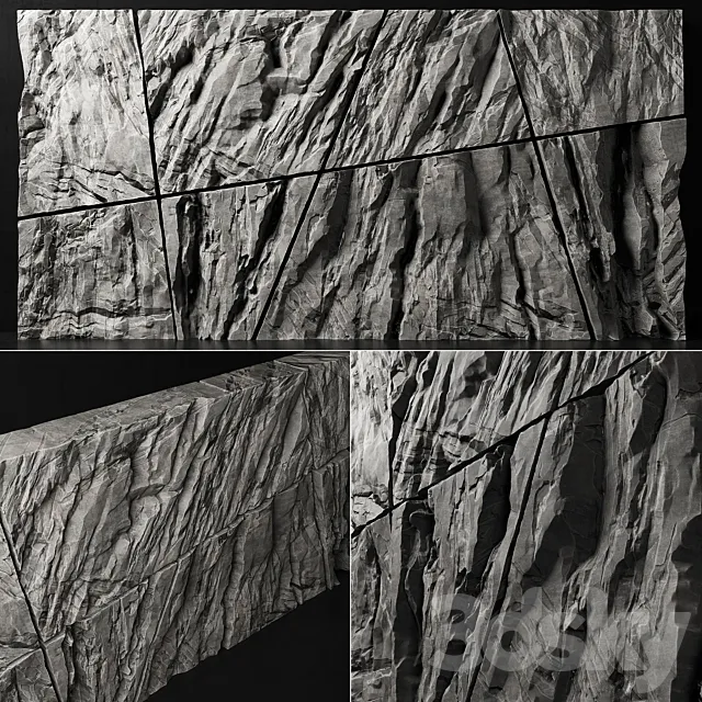 Stone rock wall splinter slab n2 _ Stone rock wall slab from parts 3DModel