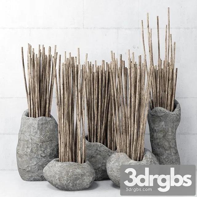 Stone vases with branches 3D Model Free
