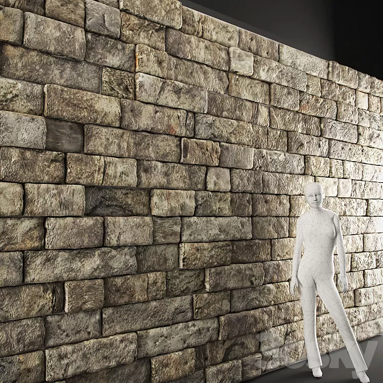 Stone wall sandstone 3x75 m 3D Model